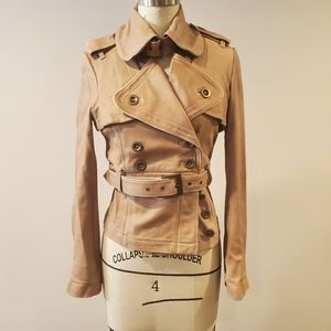 Bebe brand designer leather women's jacket XS, beige color